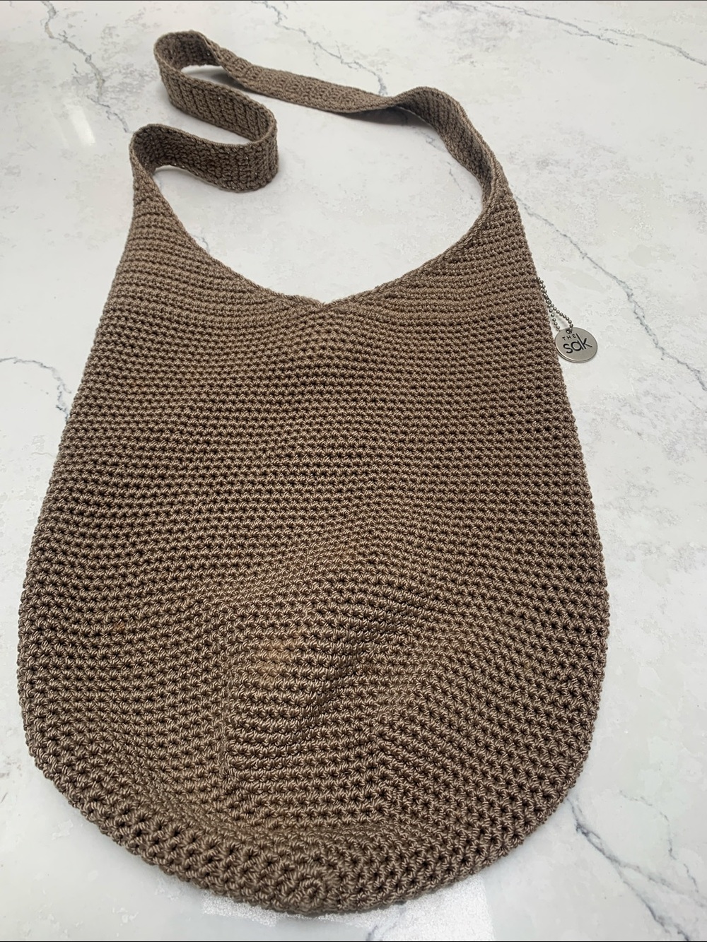 The Sak Taupe Brown Crochet Shoulder Bag